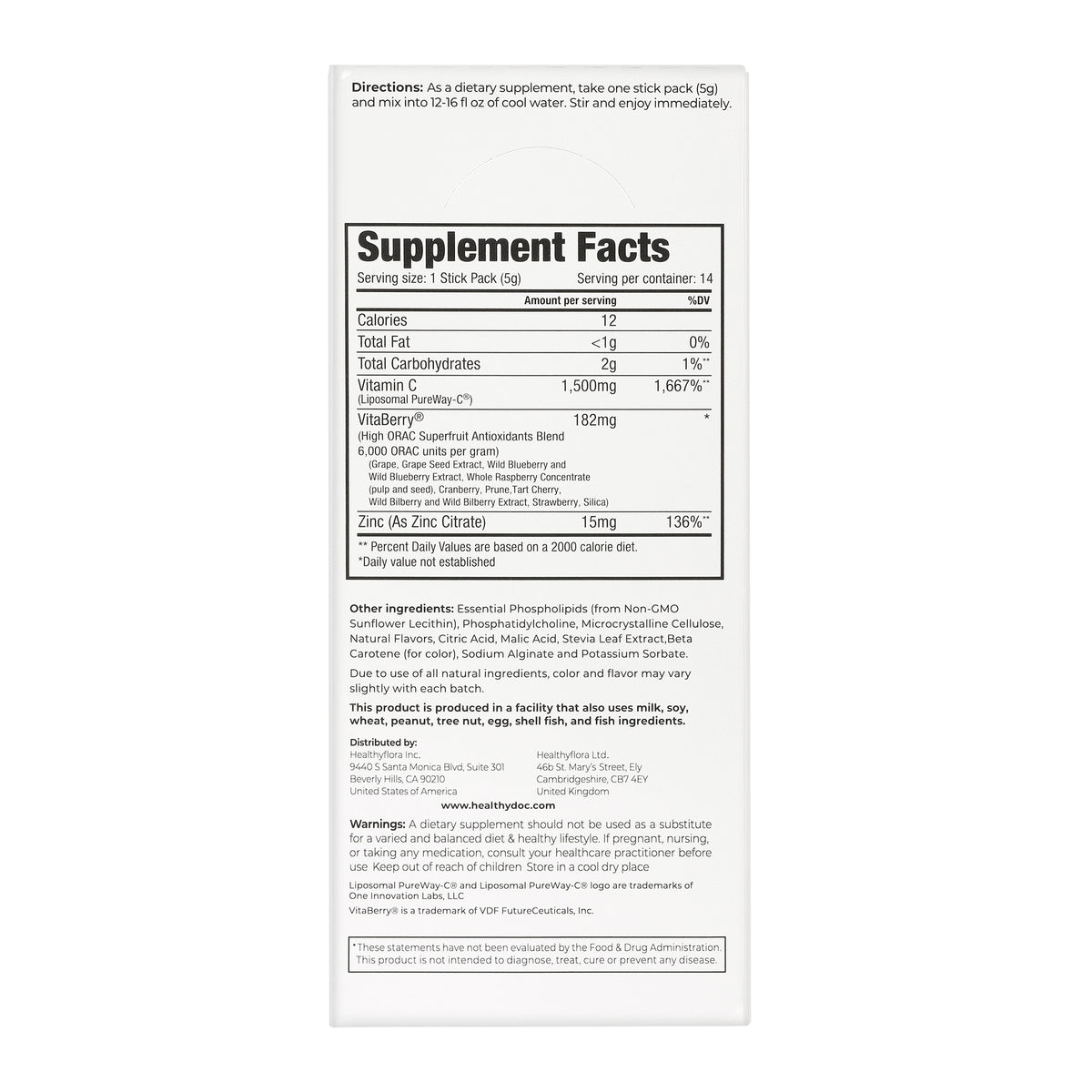Super Vitamin C Cocktail - 14 sachets in a box (US Variant)